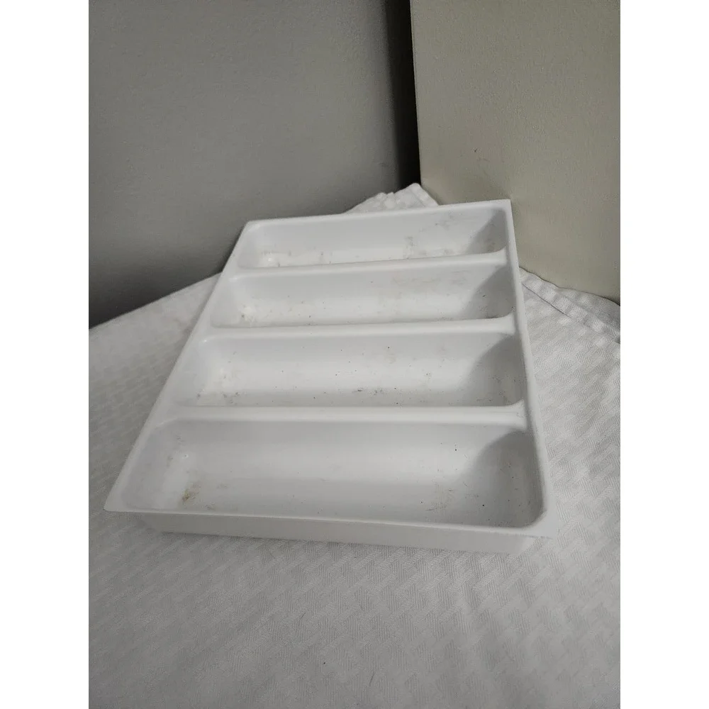 White Plastic 4 Compartment Silverware Drawer Organizer Cutlery Tray